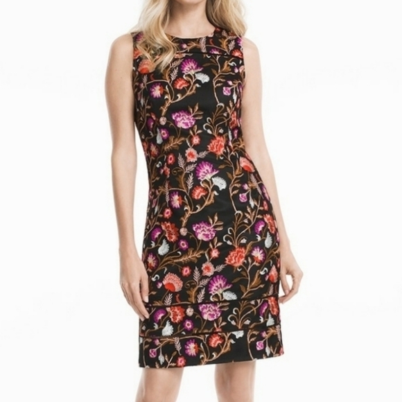 White House Black Market Embroidered Floral Sheath Dress - Picture 2 of 8